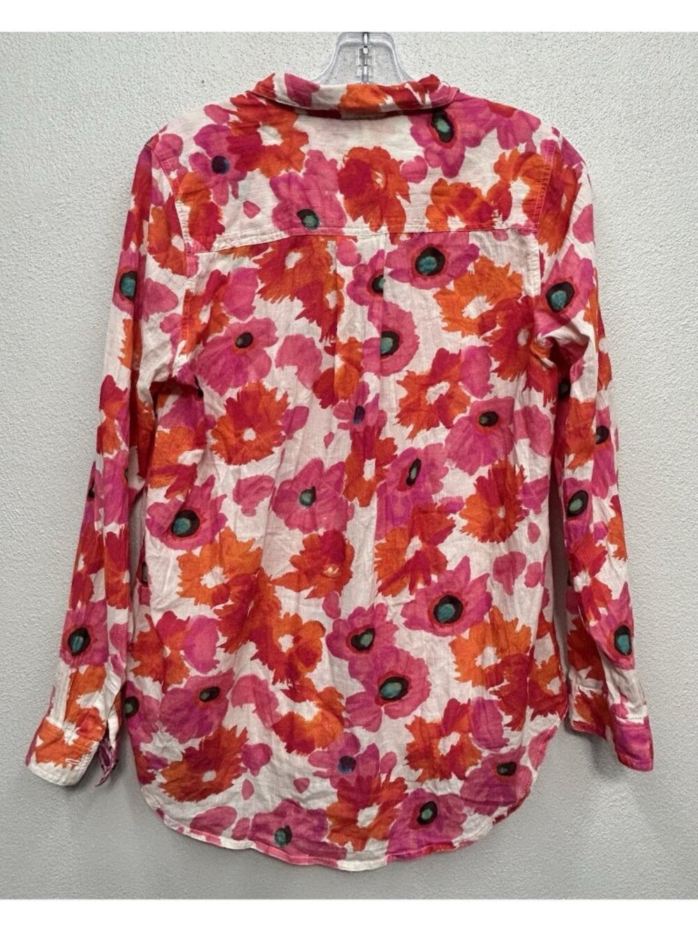Sundance 100% Cotton Gauzy Floral Button-Up Long-Sleeve Shirt Medium Poppy - Picture 3 of 5